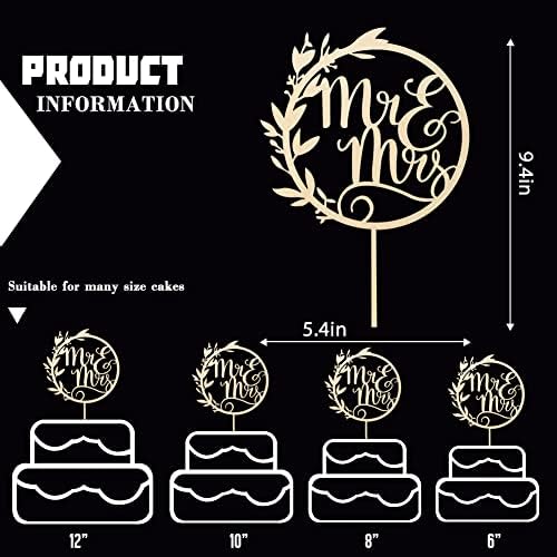 Mr & Mrs Cake Toppers - Engagement & Bridal Shower Cake Picks - Wooden Bride & Groom Decoration