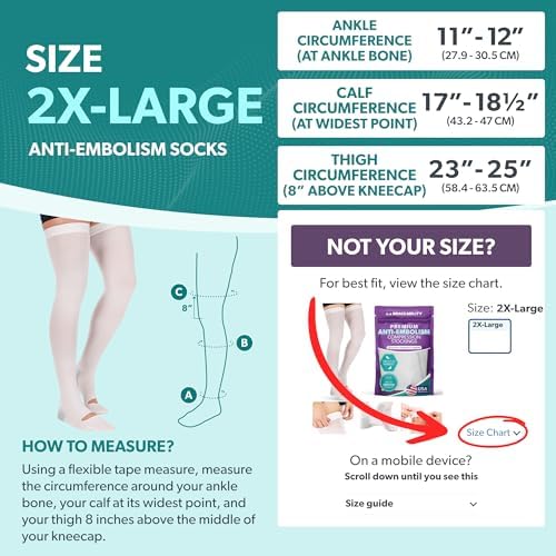 BraceAbility Anti Embolism Compression Stockings - Thigh High Medical TED Hose 15-20 mmHg with Top Toe Inspection Hole for Men, Women, Post Surgery Recovery, Varicose Veins, DVT Prevention (2XL)