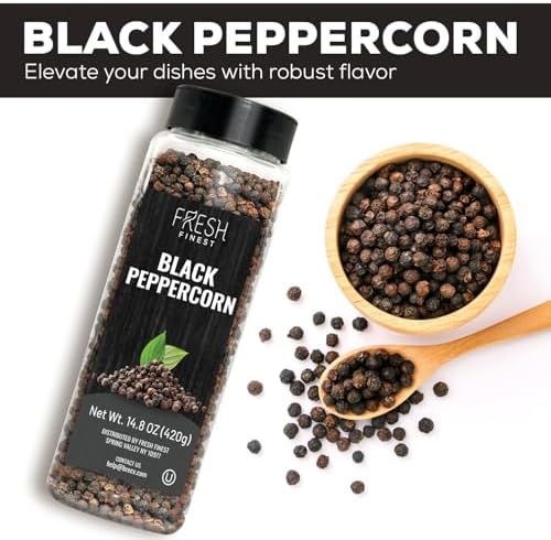 Fresh Finest Black Peppercorns 14.8oz - Premium Quality Whole Black Pepper - All-Natural, Non-GMO, Gluten-Free, Kosher - Perfect for Grinders, Cooking, and Seasoning