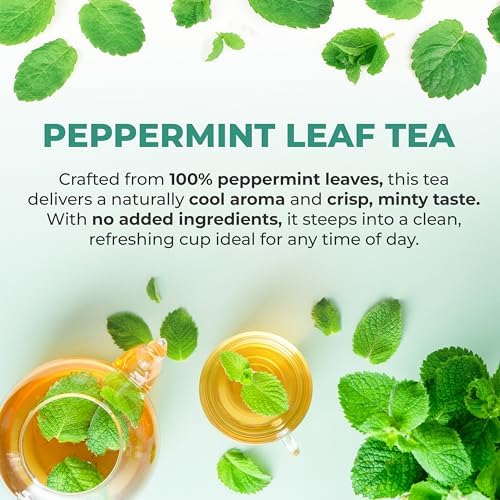 LeafLea 80 Premium Peppermint Tea Bags, 100% Natural Peppermint Leaf Tea, Te de Menta for Soothing Throat & Refreshing Breath, Light and Smooth Flavor, Caffeine-Free, Sugar-Free, Individually Wrapped