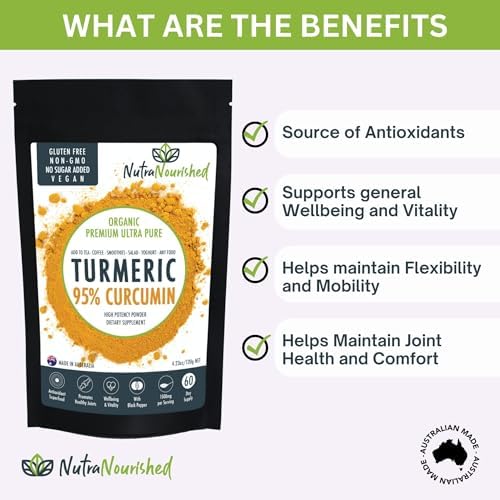 Organic Turmeric 95% Curcumin Powder – 1500mg Extract with Black Pepper – Non-GMO, Vegan, Gluten-Free, Natural Supplement – 120g