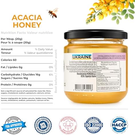 HONIGMA® Raw Acacia Honey | Exquisite Taste | 100% Pure | Unpasteurized | Unfiltered | Partially crystallized | 8.8 Fl Oz | Pack of 1