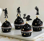 24Pcs Halloween Zombie Cupcake Topper - Zombie Birthday Party Decorations - Horror Halloween theme Birthday Baby Shower Decorations Black