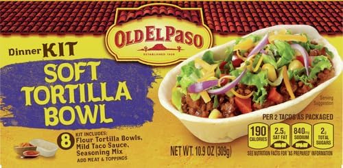 Old El Paso Soft Tortilla Bowl Dinner Kit, Mild Taco Sauce and Seasoning, 8 Ct, 10.9 oz