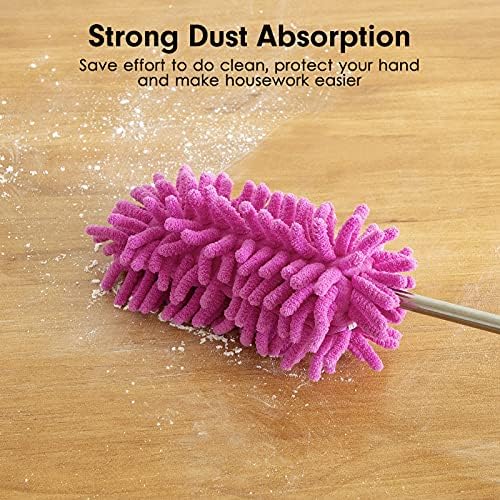 Microfiber Duster for Cleaning, Tukuos Hand Washable Dusters with 2pcs Replaceable Microfiber Head, Extendable Pole, Detachable Cleaning Brush Tool for Office, Car, Window, Furniture, Ceiling Fan