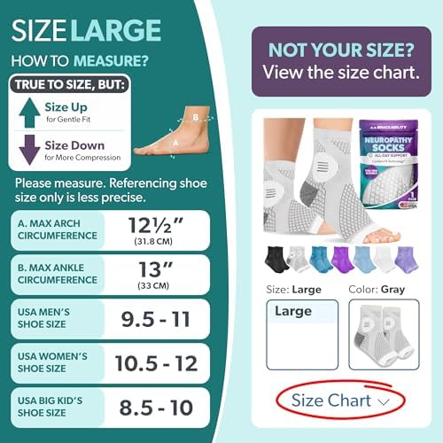 BraceAbility Neuropathy Socks (Pair) - Peripheral Neuritis Compression Diabetic Toeless Foot Sleeves for Nerve Damage Pain in Feet, Ankle Gout, Plantar Fasciitis Relief Brace for Men and Women (L - Gray)