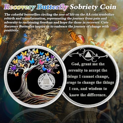 Delicate 23 Year Sobriety Coin - Recovery Butterfly Tree of Life AA Coins - 23 Year NA HA AA Chips and Medallions - 1-62 Years Living Clean Narcotics Alcoholics Anonymous Gifts for Men Women