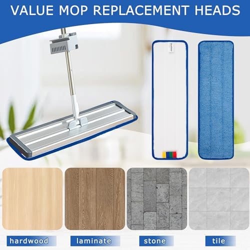 12 Pack Replacement Microfiber Pad - Thick - Universal Commercial 17-18 Inch Mop Head- Heavy Duty - Wet & Dry Commercial Cleaning Refills Reusable Mop Refills Fit for Most Microfiber Flat Mop System