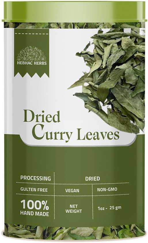 Hebhac Herbs Dried Curry Leaves 0.88 oz (25 g), Aromatic & Fresh – Perfect for Tea, Cooking, Curries & Spices – 100% Natural, Gluten Free, Vegan, Non-GMO, Hand Made