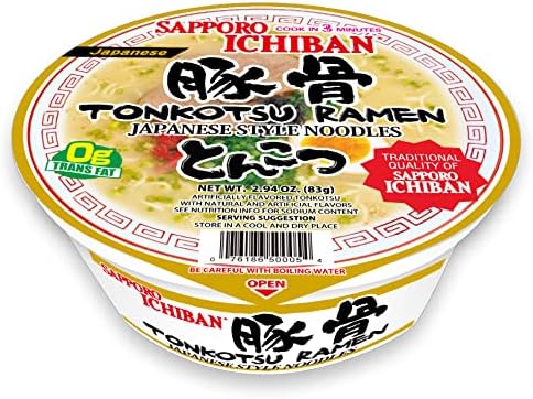 [SAPPORO ICHIBAN] Tonkotsu Ramen Bowl (Donburi) Noodles, No. 1 Tasting Japanese Instant Cup Noodles (2.94 oz x 12 Bowls) (Tonkotsu)