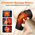 Extra-Large Heated Knee Massager with 4 Motor Vibration, Heating Pad Vibration for Pain Relief, Knee Brace Knee Wrap Adjustable 5 Massage Modes &3 Heated 12V Direct Plug Power Supply
