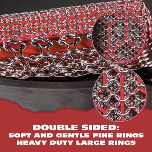 Knapp Made Combo Chainmail Cast Iron Scrubber with Silicone Core - Heavy Duty Rings and Fine Chainmail Rings -Premium Cast Iron Cleaner Chainmail Scrubber -Perfect for Cast Iron Cookware,Skillet,Woks