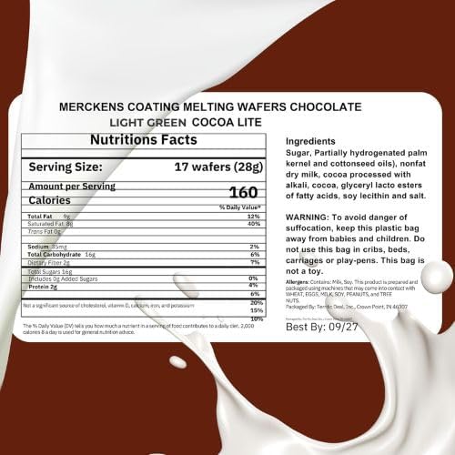 Light Green Chocolate Melting Wafers 1LB – Smooth and Creamy, Perfect for Dipping, Baking, Candy Making, and Decorating Desserts – Ideal for Fountains, Coating, and Molded Chocolates (1 pound) (Light Green)