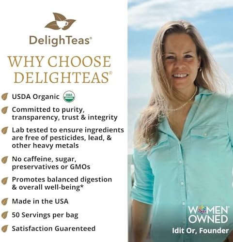 DelighTeas Stomach & Liver Tea | Ayurvedic Herbal Blend for Digestion | Organic Milk Thistle, Fennel, Ginger, Peppermint & Licorice | Vegan, Caffeine-Free, Sugar-Free | Loose Leaf, 50 Servings, 5oz