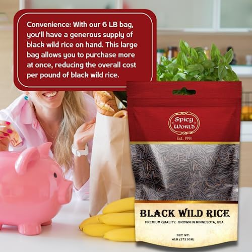 Minnesota Grown Black Wild Rice 6 Pound Bag - Premium Quality, All Natural - by Spicy World