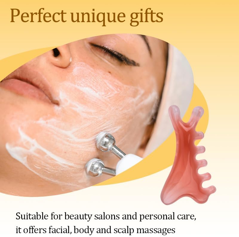 Resin Massage Board Scalp Comb Face Shoulder Massager for Women Ladies Facial Eyes Meridians Massagers Body Relaxation Comb Neck Massage Scrubs Handheld Massager Manual Guasha Tool Pink