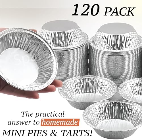 Spare Essentials (120 Pack) 5" Aluminum Pie Pans 5 Inch, Mini Pie Tins Disposable, 5 Inch Aluminum Foil Pie - Individual Pie Pans perfect for Baking, Storing & Reheating Pot Pies Small Pie Tins