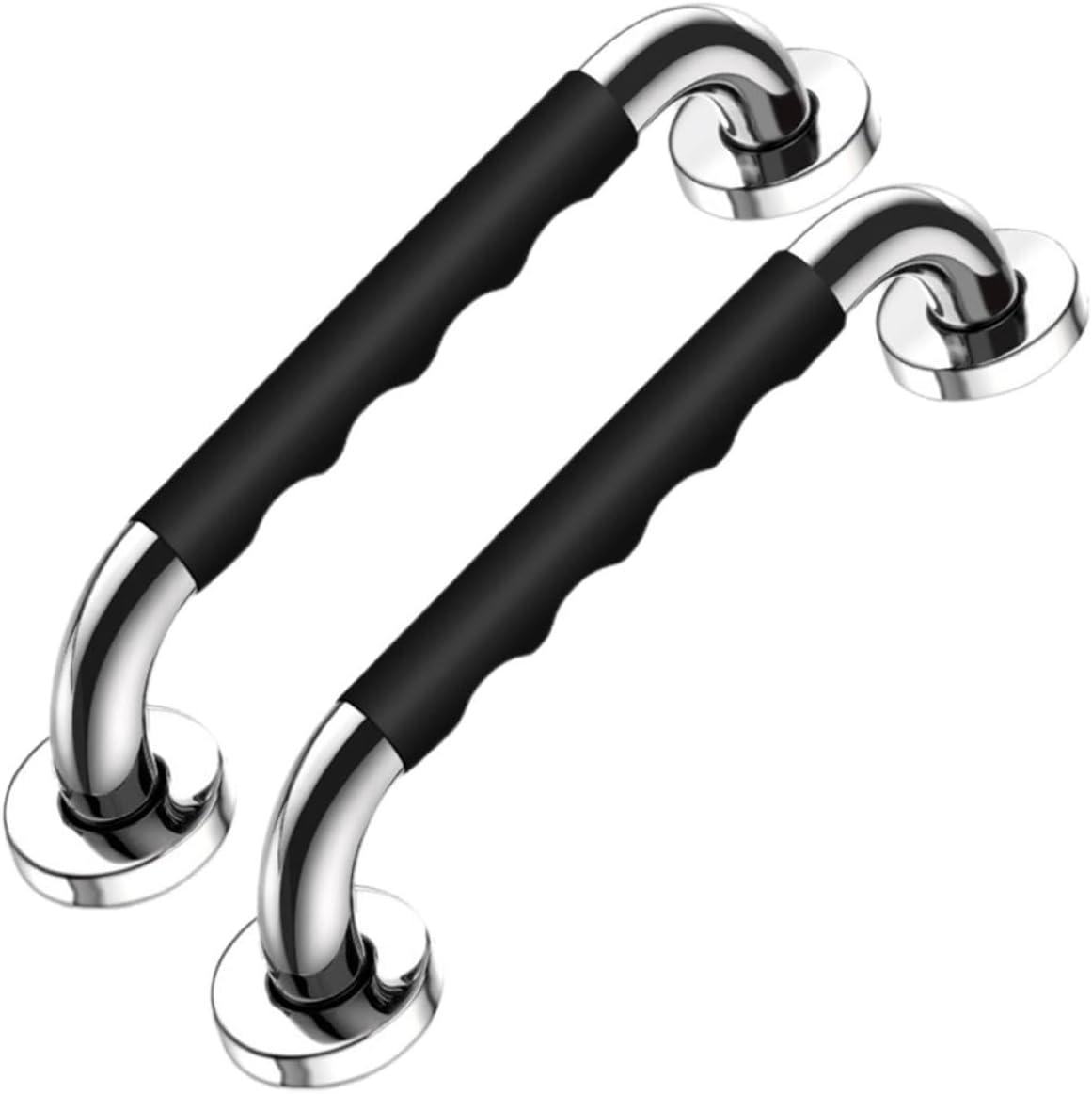 304 Stainless Steel Non-Slip Toilet and Shower Handrail Grab Bars with Silicone Grip, 25-30cm Black, 2pcs Bathroom Safety Handrails for Elderly and Disabled Users