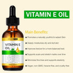Vitamin E Oil 2 Fl Oz - Vitamin E Oil for Skin, Face, Hair, Body - Natural Antioxidant for Dryness, Wrinkles, Scars & Stretch Marks, Moisturizing and Firming Skin