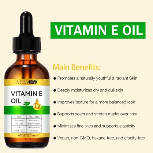Vitamin E Oil 2 Fl Oz - Vitamin E Oil for Skin, Face, Hair, Body - Natural Antioxidant for Dryness, Wrinkles, Scars & Stretch Marks, Moisturizing and Firming Skin