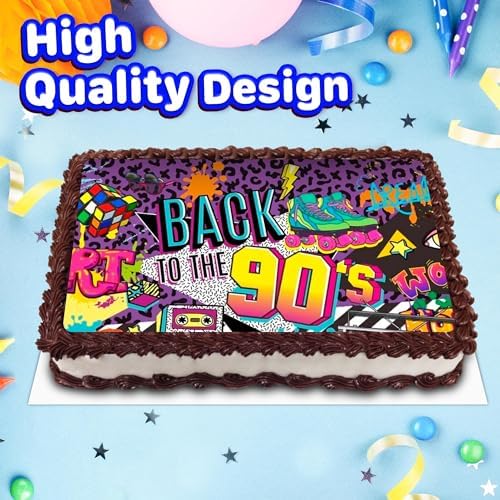 8.3 x 11.7 Inch Edible Square Cake Toppers – Back to 90s Themed Birthday Party Collection of Edible Cake Decorations