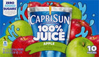 Capri Sun 100% Juice Apple All-Natural Juice from Concentrate with added ingredients, 10 ct Box, 6 fl oz Pouches
