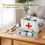 15QT Clear Medicine Organizer Box with Handle, Plastic Medicine Container with Tray First Aid Box Empty, Thickened Medicine Storage Organizer Multipurpose Medication Organizer Storage, White