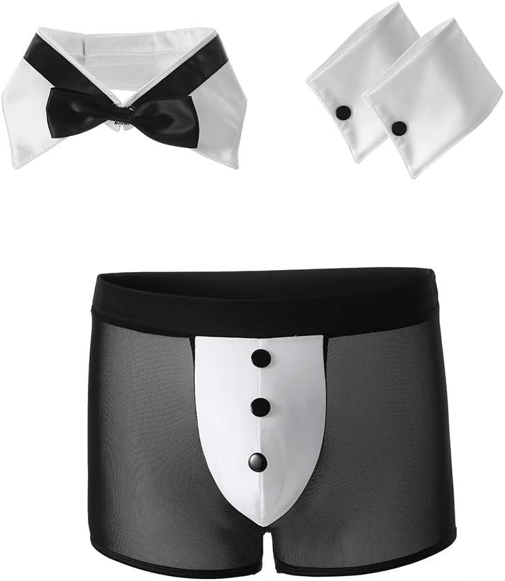 Mens Butler Lingerie Underwear Tuxedo Waiter Server Brief Costume Outfit
