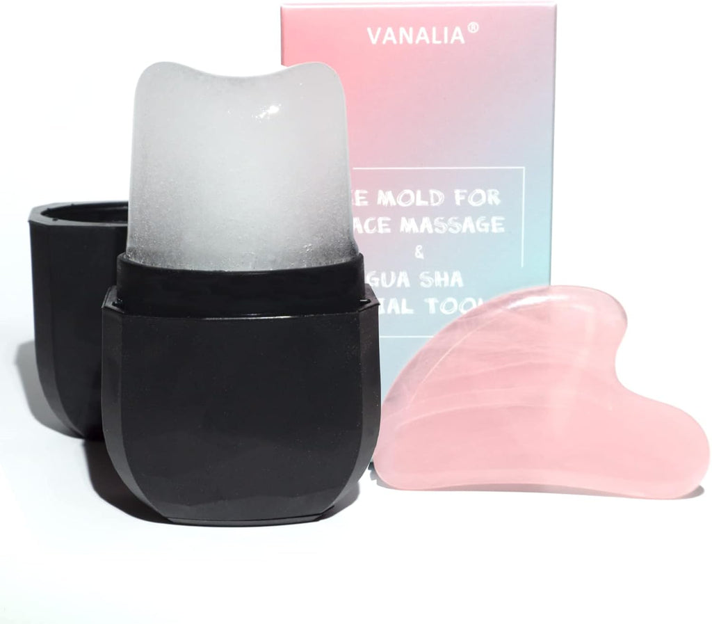 Ice Mold for Face, Facial Ice Roller and Gua Sha Facial Tool, Reusable Facial Treatment, Facial Ice to Tighten & Tone Skin & De-Puff The Eye Area, Cryotherapy for Face Ice(Black)