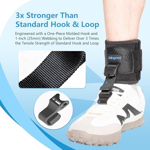 AFO Foot Drop Brace for Walking, Upgraded Zinc Alloy Hook, Includes Eyelet Hook for Elastic Laces, Adjustable Drop Foot Support Brace Fits Left or Right Foot for Men & Women, L/XL