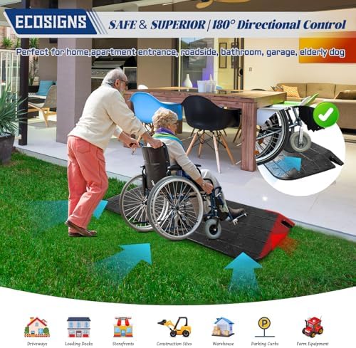 Rubber Wheelchair Ramp 2 Inch Rise - Non-Slip Rubber Threshold Wheelchair Ramp for Home Steps Doorways Driveway Outdoor Entrance Heavy Duty 2200 lb (1 Pack)