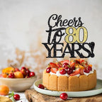 Happy 80th Birthday Cake Topper Cheers to 80 Years Birthday Cake Pick 80 Fabulous Cake Decoration for Happy Birthday Anniversary Party Cake Decorations Supplies (80)