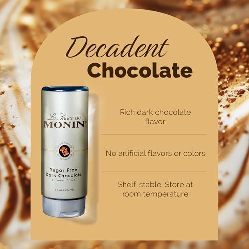 Monin - Sugar Free Dark Chocolate Sauce, Velvety and Rich, Great for Desserts, Coffee, and Snacks, Gluten-Free (12 Ounce)