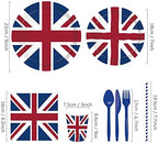 141 PCS British Flag Party Supplies Tableware Set Union Jack Party Supplies Union Jack Tableware Including Union Jack Paper Plates Dessert Plates Cups Napkins Disposable knives spoons straws,Serves 16
