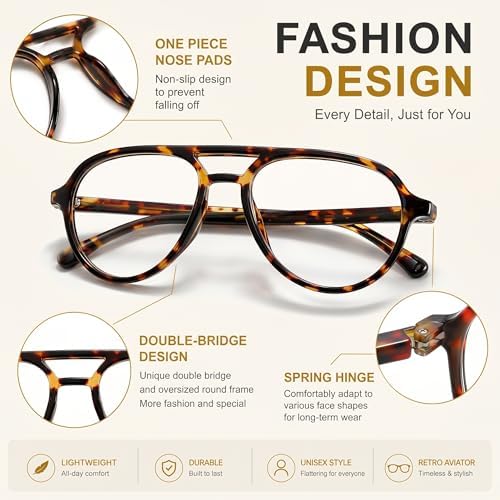 Retro Aviator Reading Glasses for Women Men, Blue Light Blocking Computer Readers