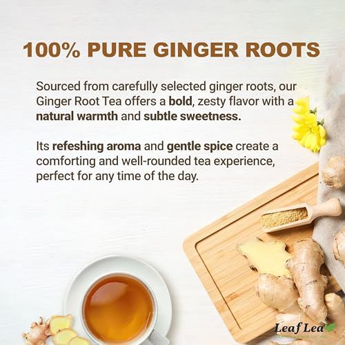 LeafLea 40 Ginger Tea Bags, 100% Pure & Natural from Dried Ginger Root Tea, Spicy & Comforting Herbal Tea Supports Digestion, Caffeine Free, Sugar Free, No Gluten, Non-GMO, Vegan