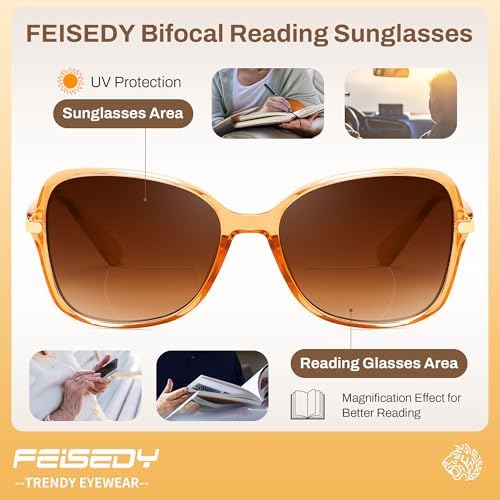 FEISEDY Women Bifocal Sunglasses Reader, Butterfly Sun Reader, Fashion Outdoor Reading Glasses, UV400 Protection B0351