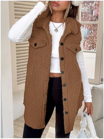 SOLY HUX Women's Button Down Fleece Outerwear Vest Sleeveless Teddy Jacket Coat Fall Winter Clothes