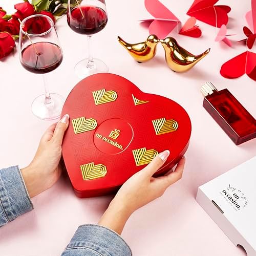 On Occasion Heart Chocolate Gift Box – Assorted Luxury Milk Chocolates in Red Tin – Gourmet Kosher Easter Candy for Him & Her – Easter Chocolate Gift Basket for Family & Friends (50 Count)