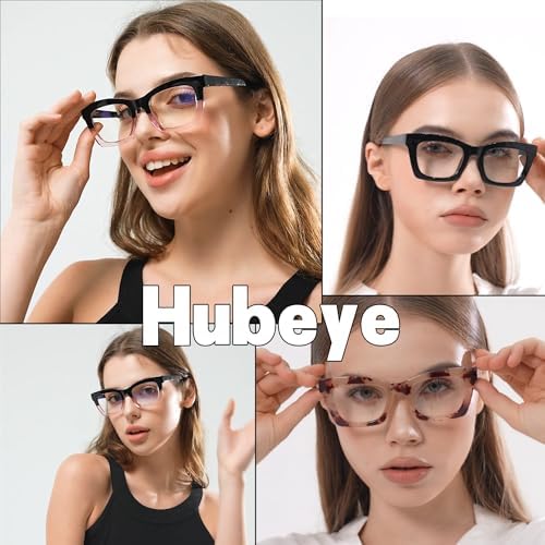 Hubeye 5 Pairs Fashion Style Square Reading Glasses for Women Men Blue Light Blocking Computer Readers with leather case