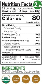 HerbaZest Goldenberries Dried Organic (32oz) – USDA Certified Organic – Vegan, Non-GMO & Gluten Free – Deliciously Exotic, Perfect for Snacks, Baked Goods, Yogurt, Cereal & Smoothies