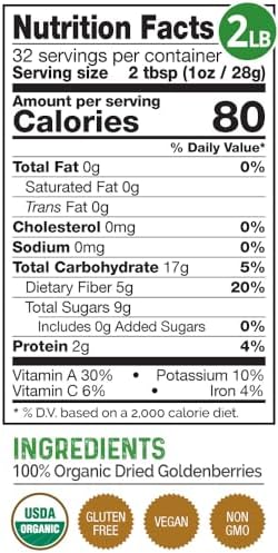 HerbaZest Goldenberries Dried Organic (32oz) – USDA Certified Organic – Vegan, Non-GMO & Gluten Free – Deliciously Exotic, Perfect for Snacks, Baked Goods, Yogurt, Cereal & Smoothies
