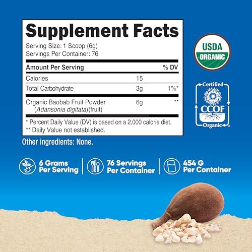 Nutricost Organic Baobab Fruit Powder Unflavored (1 LB) - Vegan, GMO-Free, Gluten Free