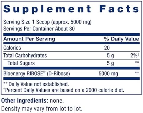 Life Extension D-Ribose Powder, Dissolve in Liquid to Encourage Cellular Energy Production and Support Heart and Muscle Health, Gluten-Free, Non-GMO, Vegetarian, 150 Grams