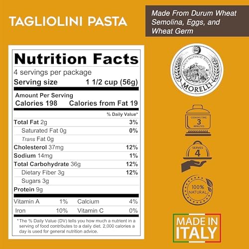 Morelli Egg Tagliolini Italian Pasta Noodles - Gourmet Pasta Handmade in Small Batches with Durum Wheat Semolina, Imported from Italy - 8.8 oz (250 gr) - Pack of 2