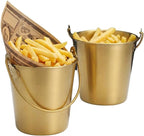 2Pcs Mini Gold Stainless Steel Serving Buckets - 4 Inch Small French Fry Holder & Snack Baskets for Fried Chicken, Candy, Ice Cubes - Elegant Table Decor for Party, Bar & Cocktail (Gold)
