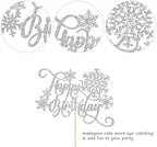 Rsstarxi Snowflake Happy Birthday Cake Topper - Silver Glitter Winter Cake Pick for Baby Shower and Snowflake Theme Party Decorations (1 Pack)