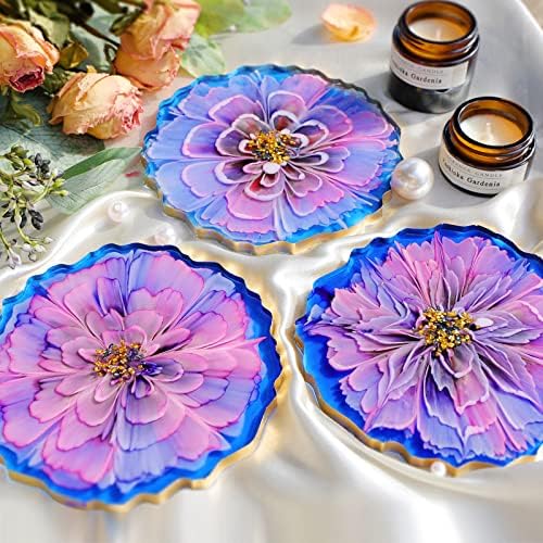 LET'S RESIN 4Pcs Resin Coaster Molds, Druzy Geode Agate Silicone Coaster Molds for Epoxy Resin, 5Inches Large Mould for DIY Art Craft Cup Mats, Durable and Flexible Moulds