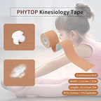 PHYTOP Muscle Tape Kinesiology (2 Rolls Pack) for Athletes, Rock Tape Kinesiology Tape for Physiotherapy Not Pre-Cut, Color Beige
