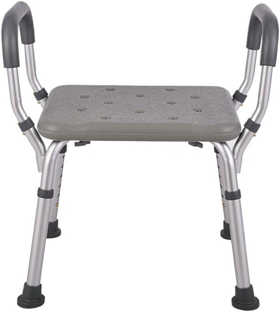 Heavy Duty Shower Stool Seat with Armrest Alumibath Seat Bench 38-50Cm Height Adjustable Bathroom Stool Chair Elderly Ergonomic Aid for Disabled Mobility - 150Kg/Gray